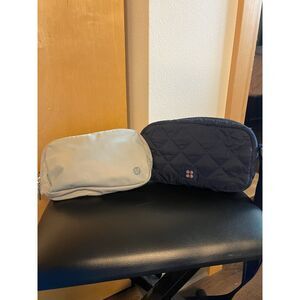 Lot of 2 Lululemon Everywhere Belt Bag Ice Blue & Sweaty Betty Navy Quilted Bag